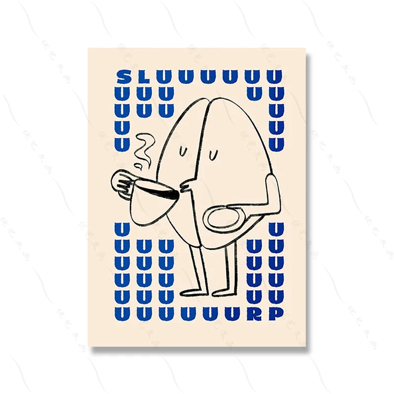 Illustration of a character with a blue pattern on a beige background