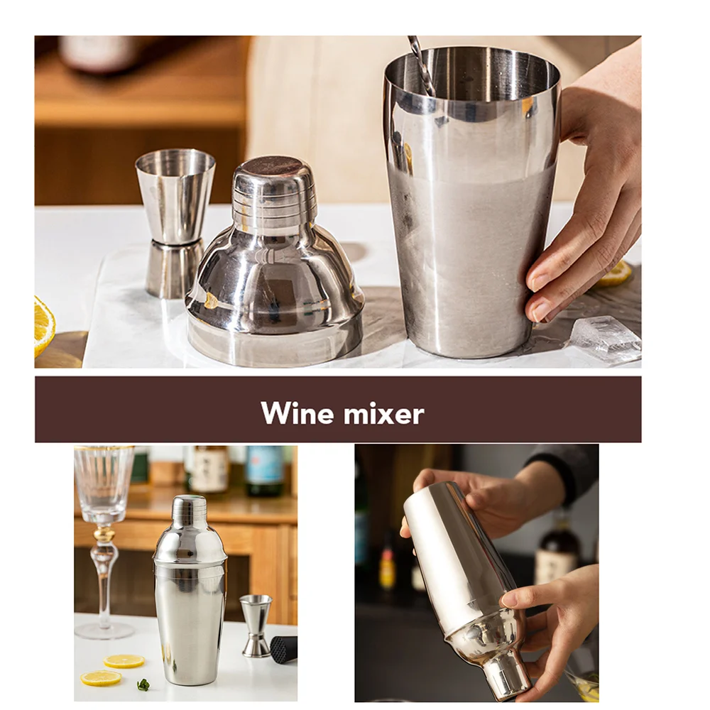Collage of a wine mixer with close-up shots and usage scenarios.