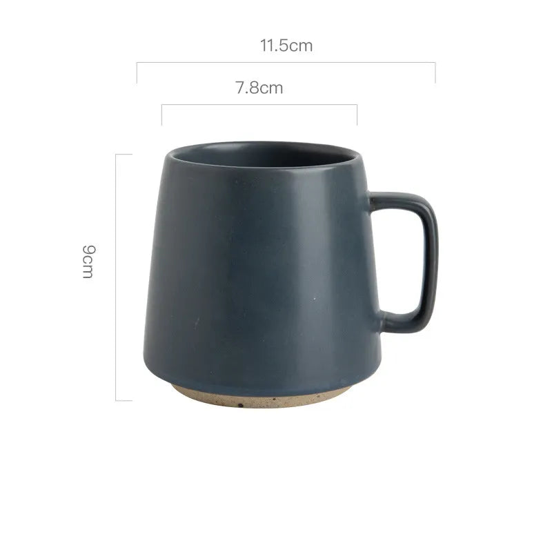 Dark gray mug with dimensions on a white background