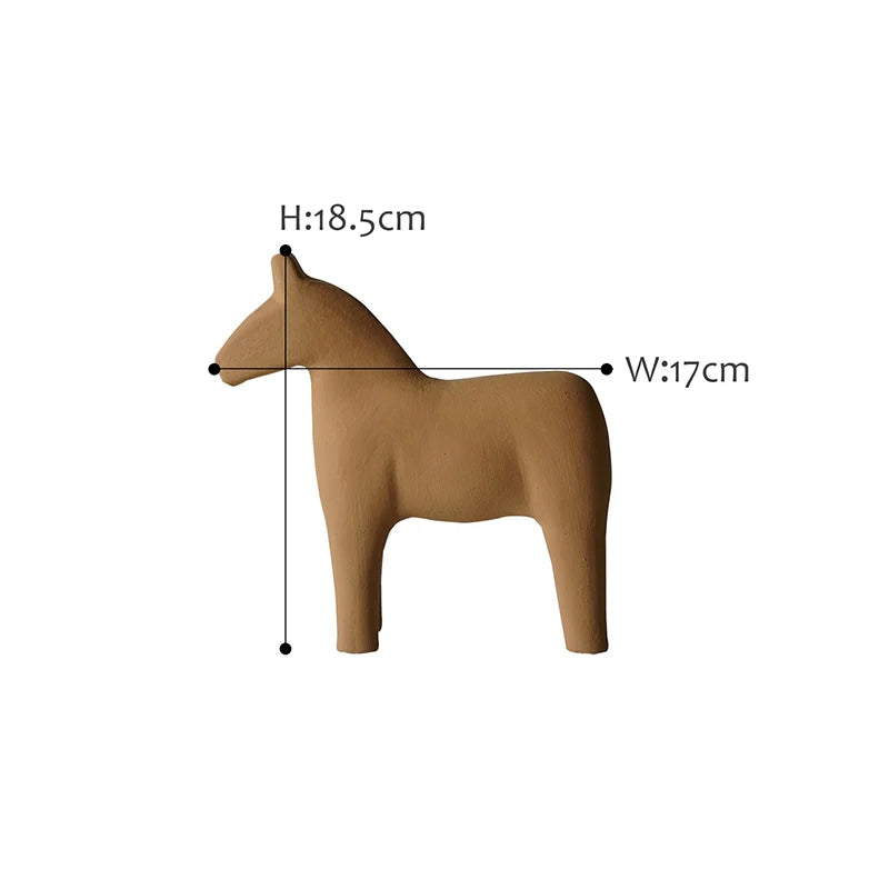 Brown horse figure with measurements on a white background