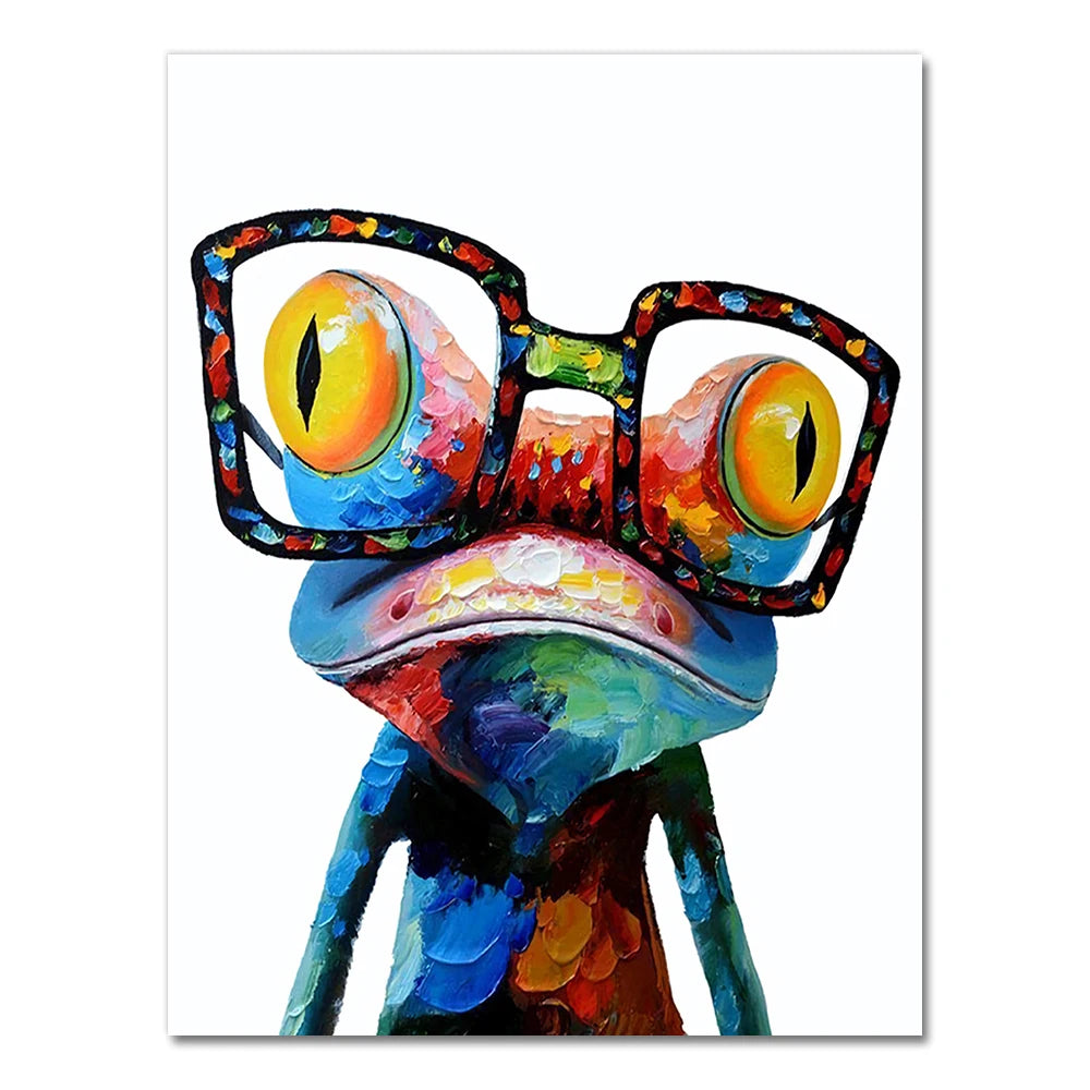 Colorful illustration of a creature wearing glasses on a white background