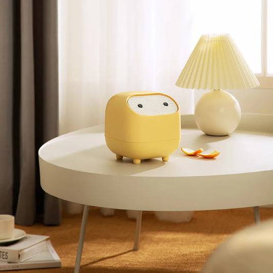 mini desktop trash can yellow with lid