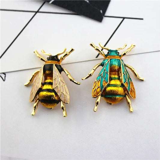 Gold enamel bumblebee brooch pin with detailed wings for women’s accessories