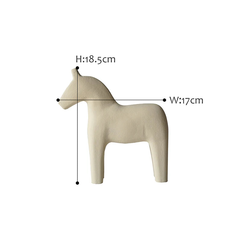 White horse figurine with measurements on a white background