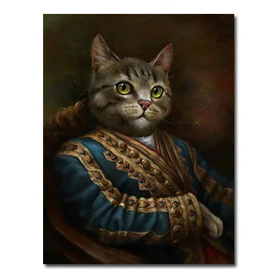 Cat in regal attire with a dark background