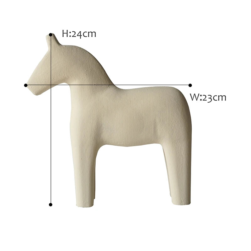 Beige horse figurine with measurements on a white background