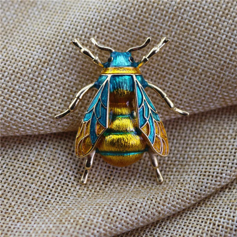 Gold enamel bumblebee brooch pin with detailed wings for women’s accessories