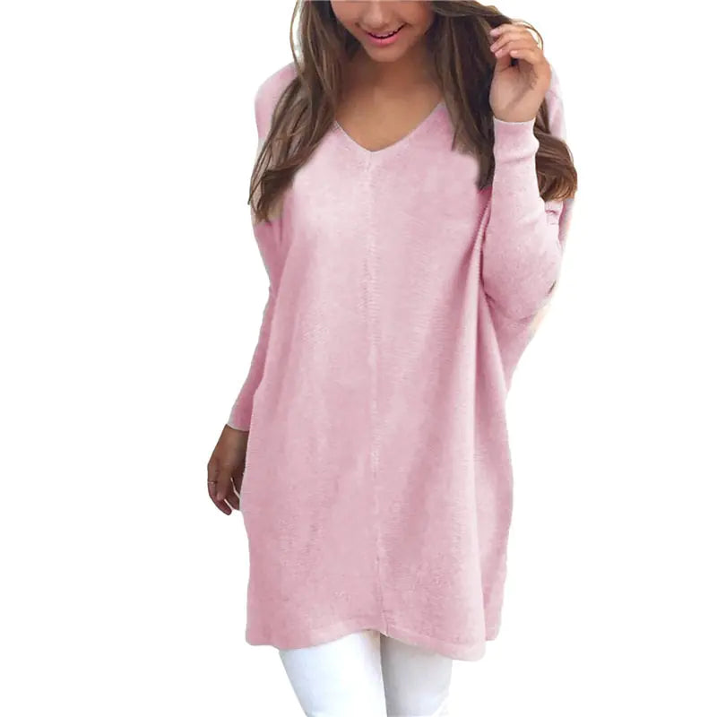 Women’s V-Neck Long Sleeve Thin Sweater – Casual Knitwear