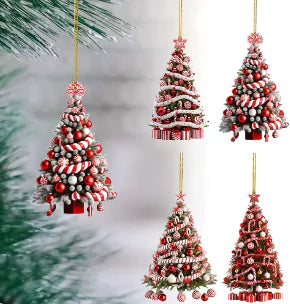 Mini Christmas Tree Pendant 8cm acrylic ornament with candy cane and bauble details for festive home décor