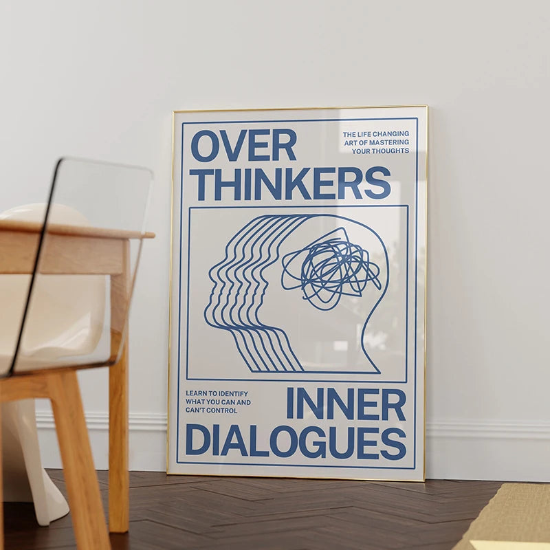 Overthinkers Typography Poster – pink overthinkers wall print in frame.
