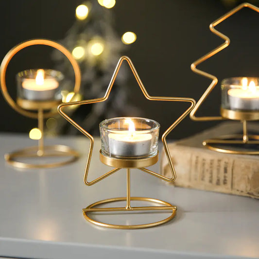 Nordic Aromatherapy Candle Holder in Christmas Tree, Star, and Round iron designs for modern festive home décor