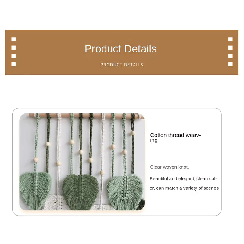 Cotton thread weaving with green and beige elements on a white background