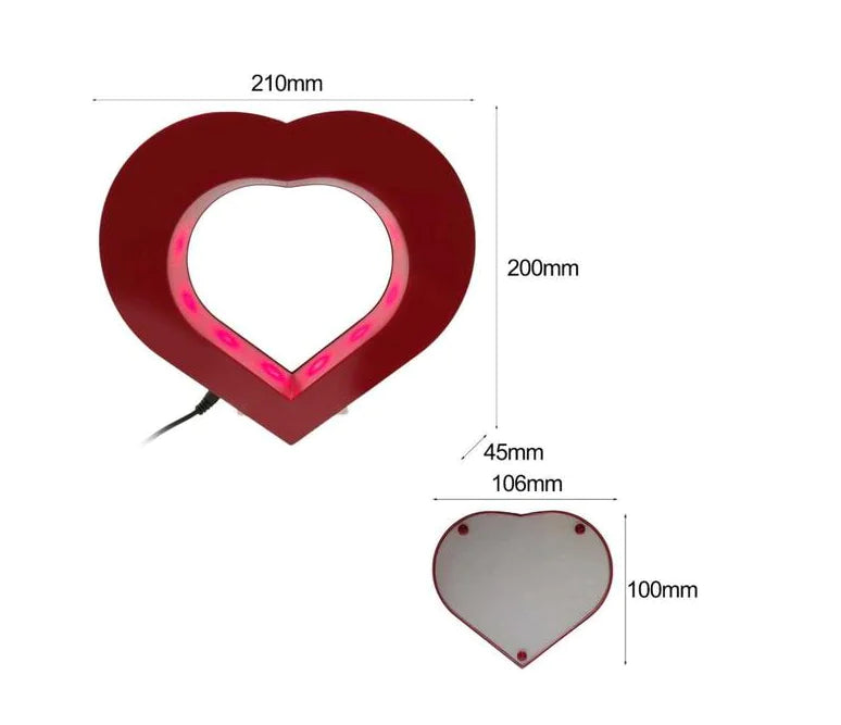 Heart-shaped object with measurements on a white background