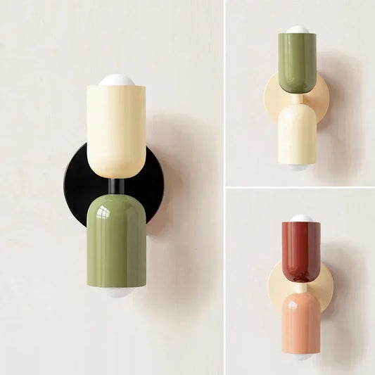 Nordic colour block wall lamp modern double wall sconce with colourful metal shades