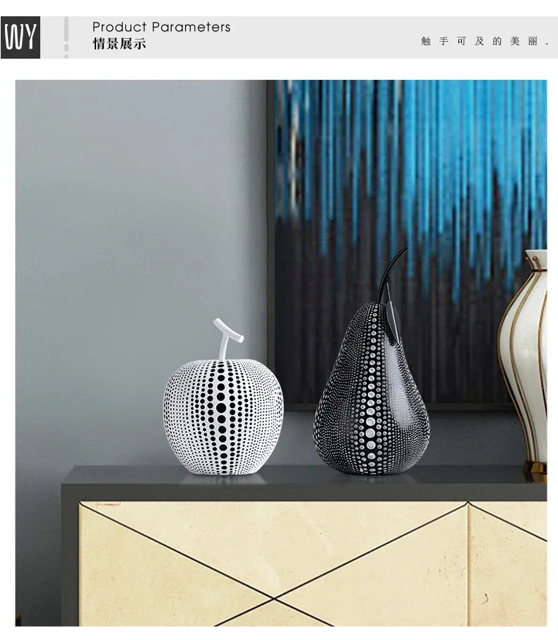 Modern Minimalist Resin Apple Decoration – Black & White Contemporary Home Decor