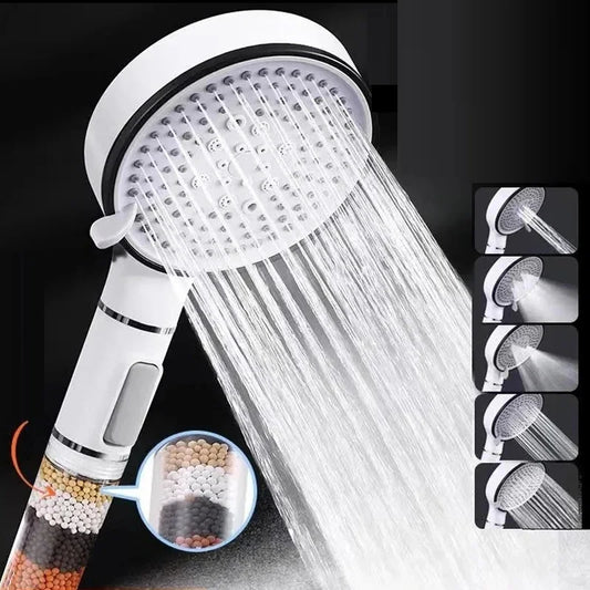 5-mode high pressure handheld shower head with adjustable spray settings in black finish