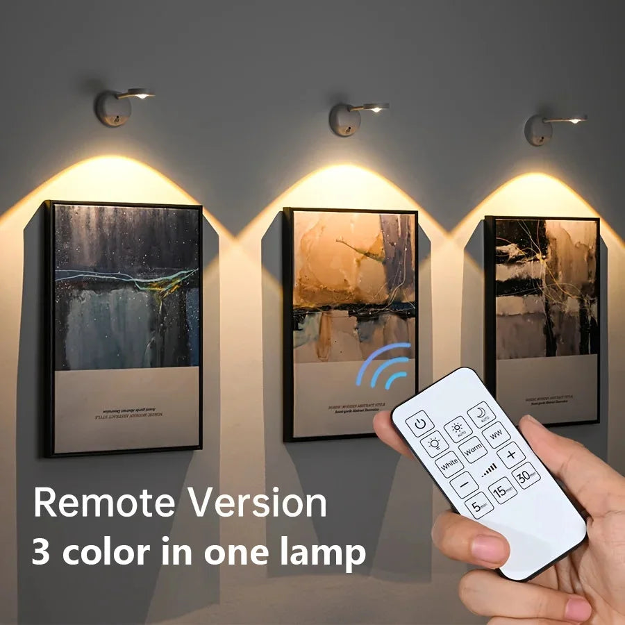 Rechargeable LED picture light with remote control illuminating wall art