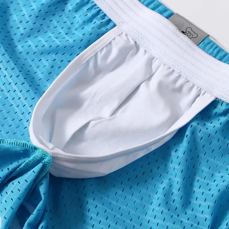 White underwear on a blue textured fabric background