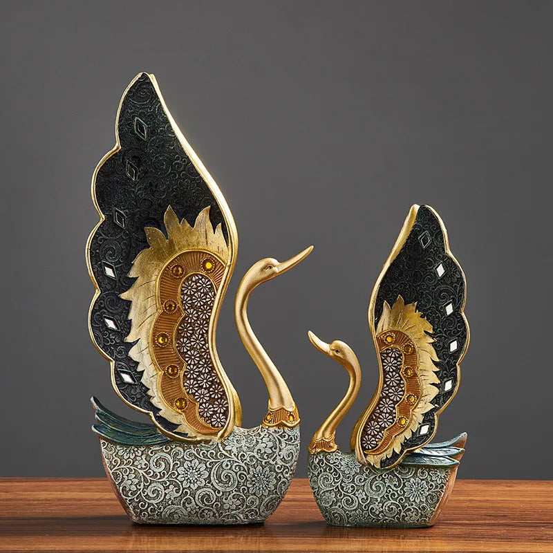 Elegant swan ornament set resin decorative sculpture for living room and home decor display