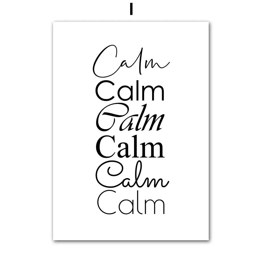Poster with 'Calm' text repeated in various fonts on a white background