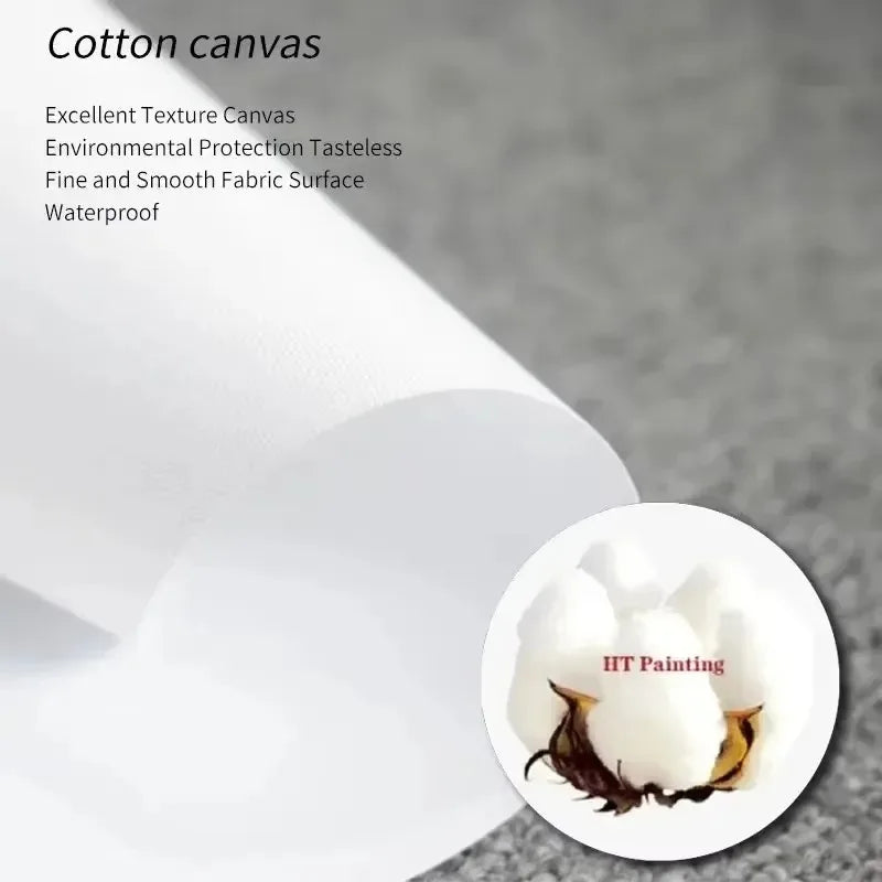 Cotton canvas with text highlighting its properties on a gray background