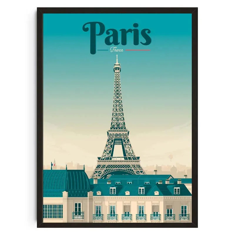 Poster of the Eiffel Tower with 'Paris, France' text on a gradient background