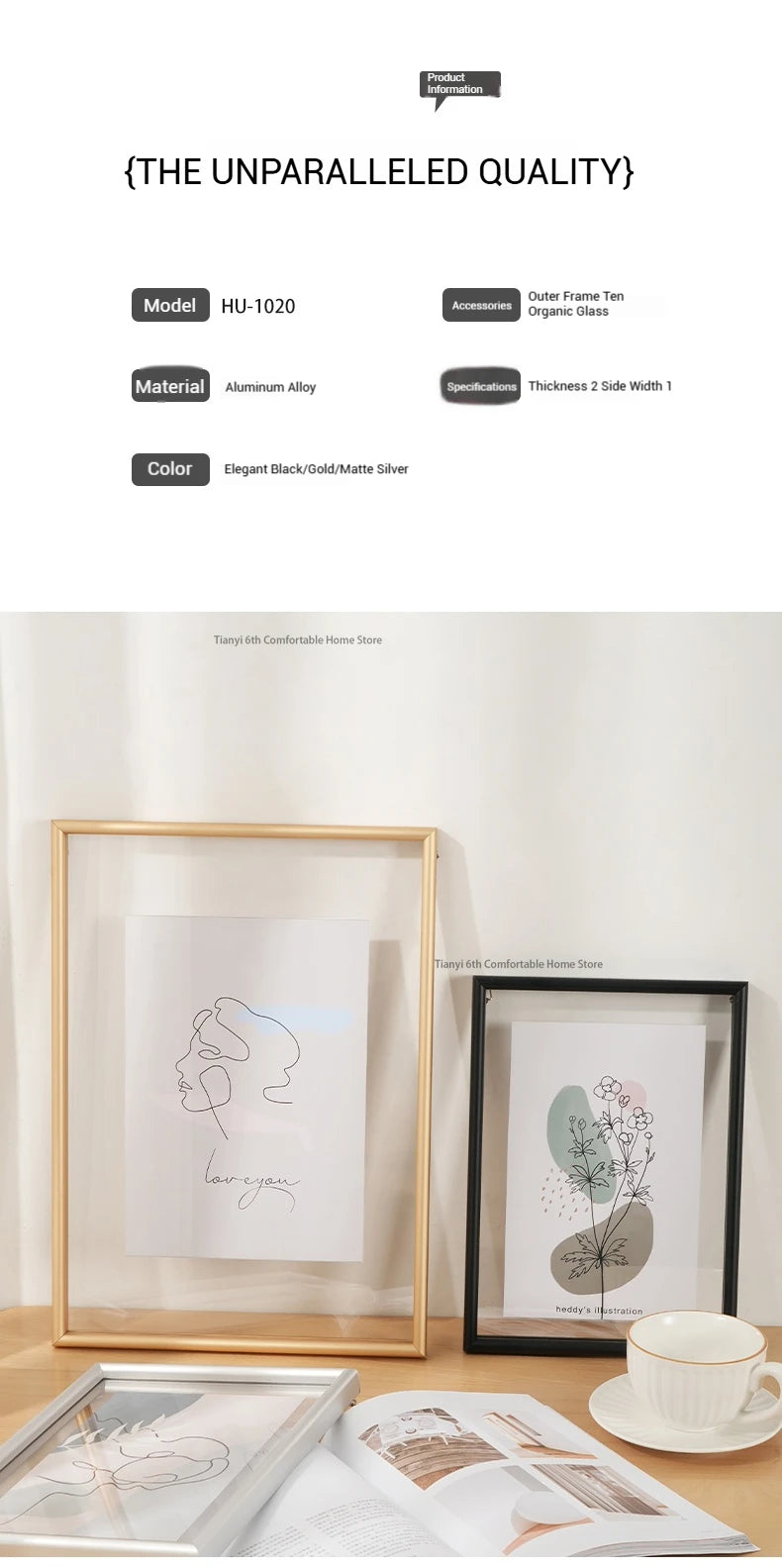 Framed artwork on a table with a white background