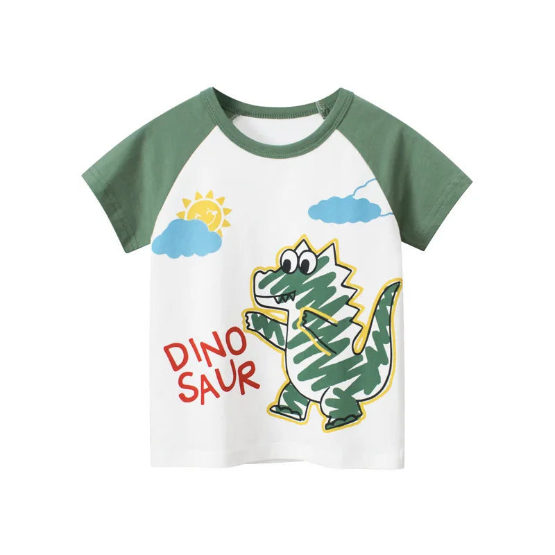 Children's t-shirt with dinosaur graphic and 'DINOSAUR' text on a white background