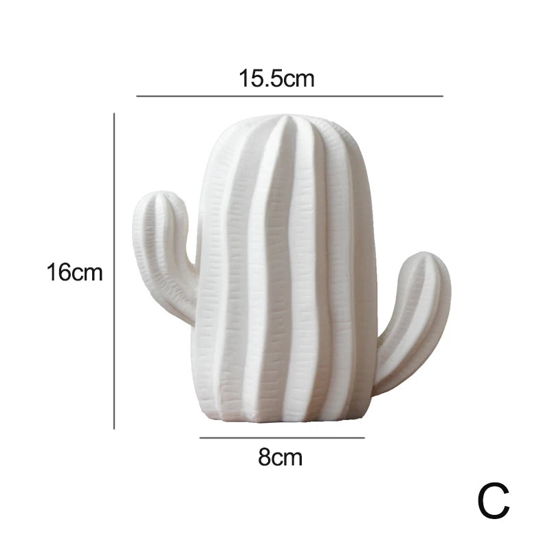 A white cactus-shaped product shown with dimension lines and labels indicating a height of 16cm, width of 15.5cm, and base width of 8cm on a light gray background.