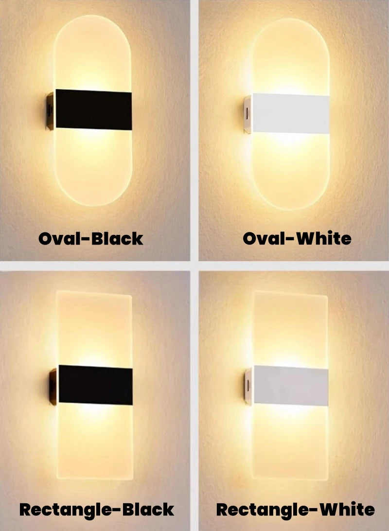 Four wall lights in different styles and colors on a light gray background.