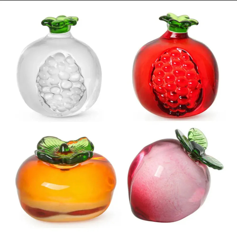 mini crystal glass fruit ornament decorative pomegranate peach and persimmon home decor