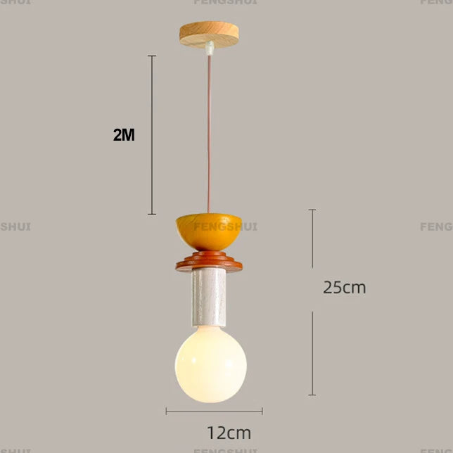 Pendant light with dimensions indicated on a gray background