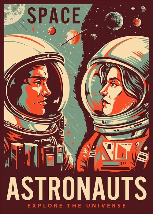 Vintage Space Wall Art – Retro Astronaut & Rocket Illustration Canvas Prints