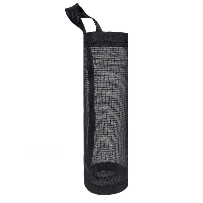 Black mesh bag with a handle on a white background