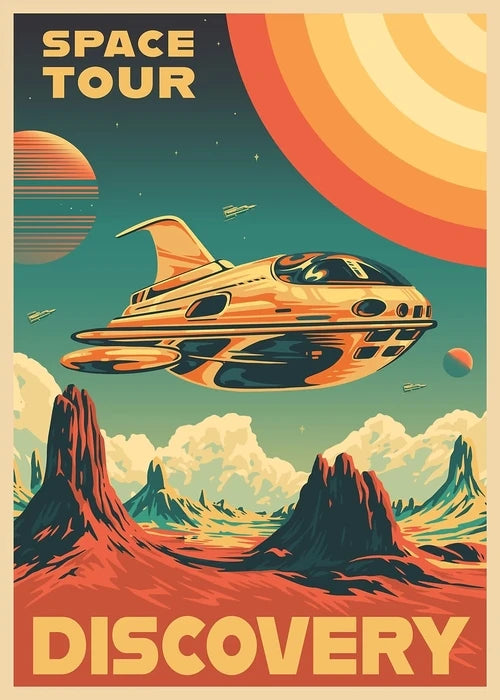 Vintage Space Wall Art – Retro Astronaut & Rocket Illustration Canvas Prints