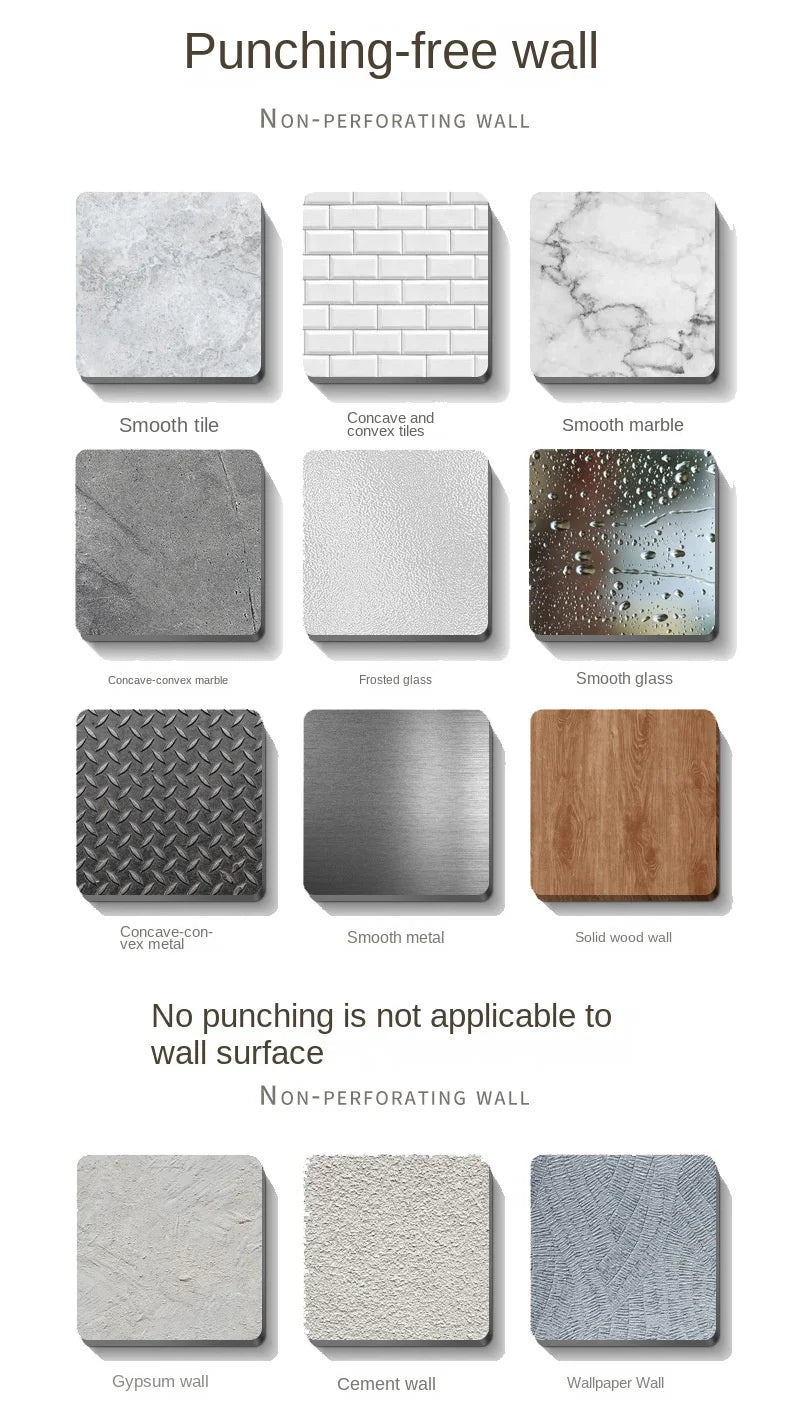 Various wall surface textures and materials displayed on a white background.