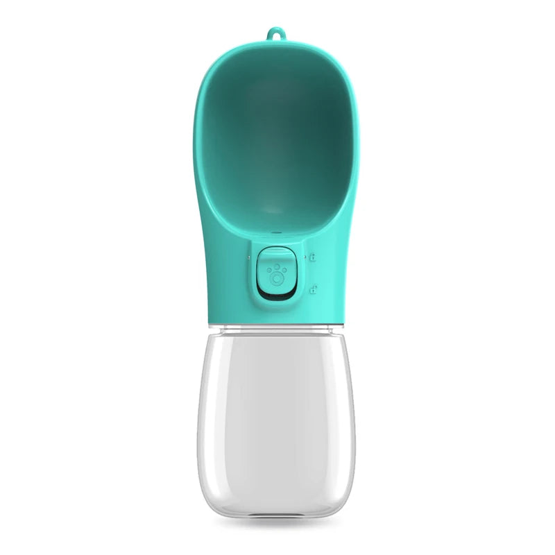 Turquoise pet water bottle with clear container on a white background