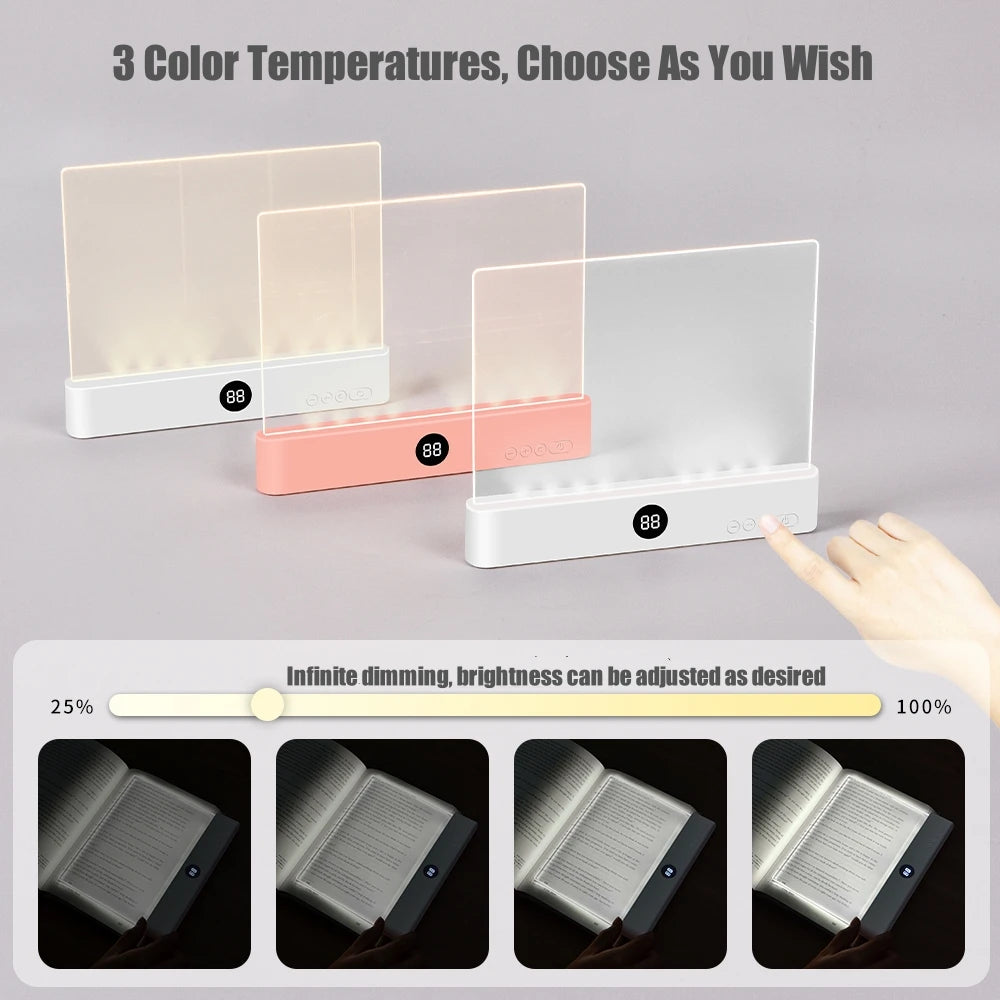 Three adjustable color temperature panels with a hand pointing to one, on a gray background.