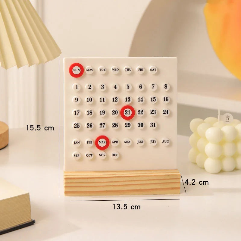 Calendar with dimensions labeled on a decorative background