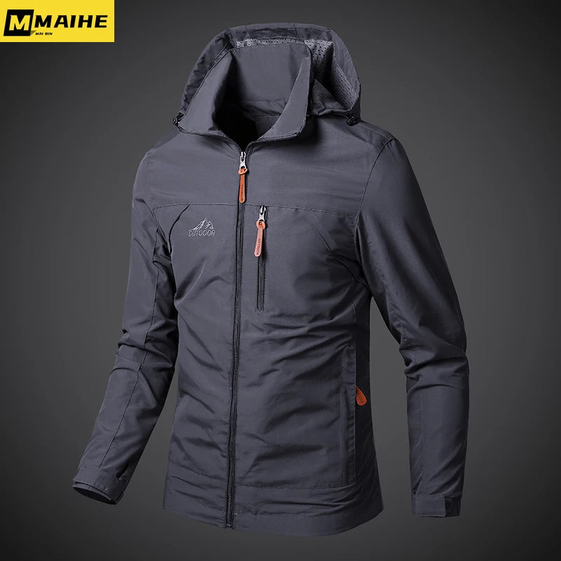 Gray jacket with orange accents on a dark gray background, featuring the MAIHE brand.