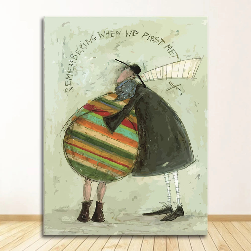 Illustration of a character holding a striped umbrella with text on a light green background