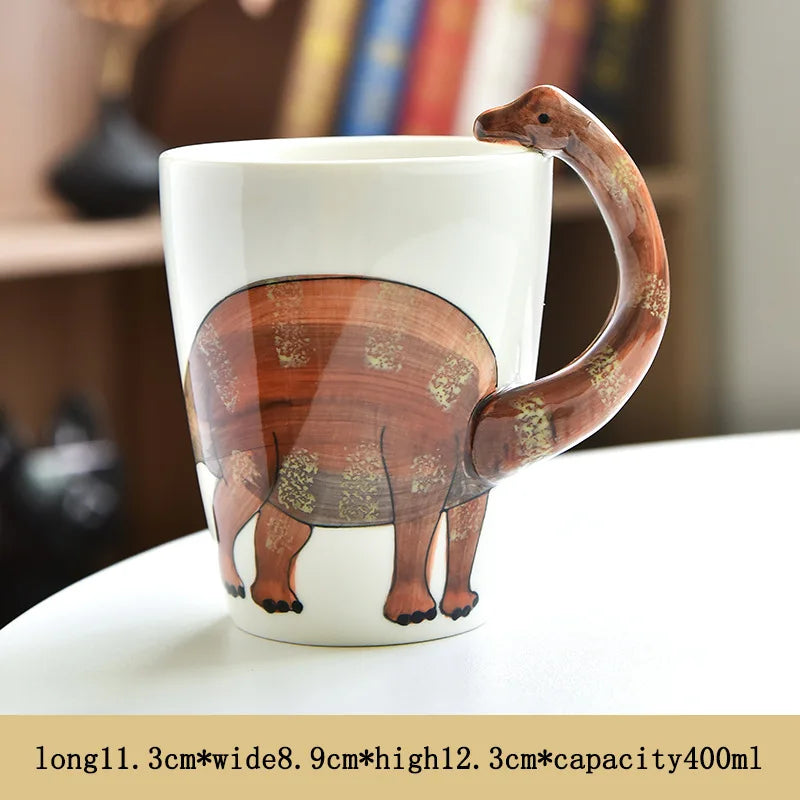 Dinosaur-shaped mug with a handle on a table
