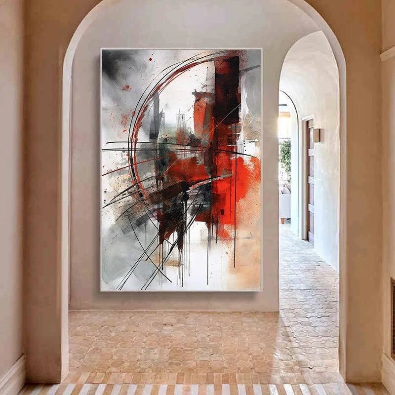 Abstract art painting in a modern interior setting