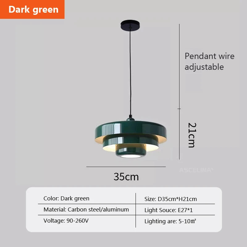 Dark green pendant light with adjustable wire on a gray background