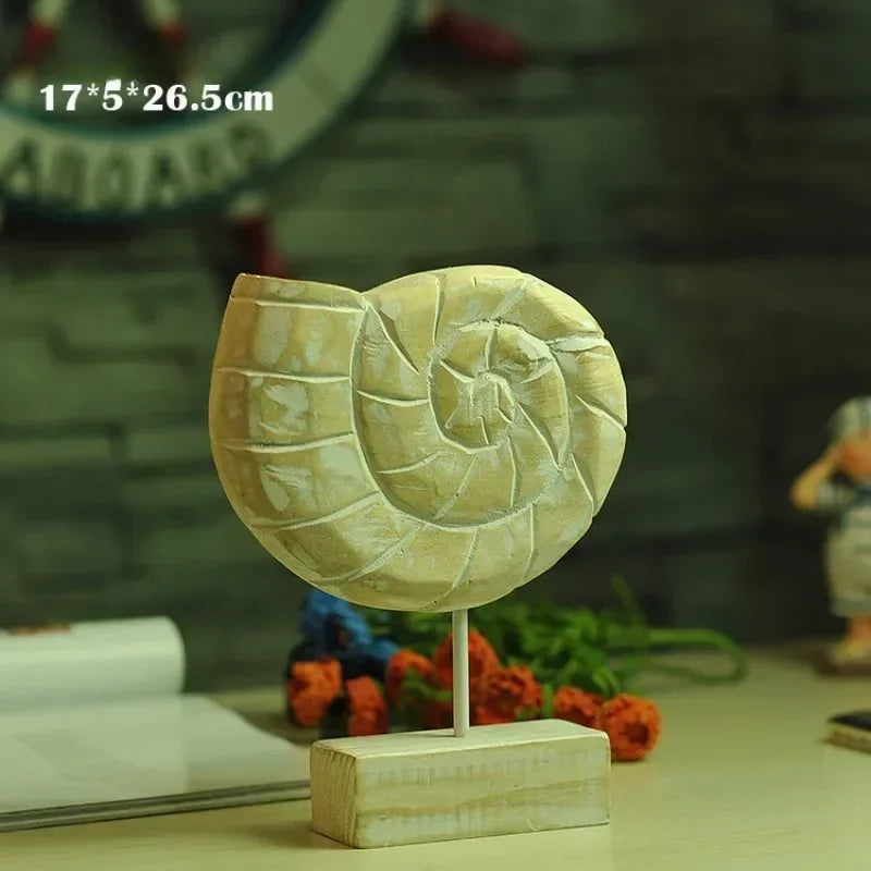 Decorative ammonite fossil on a stand with a blurred background