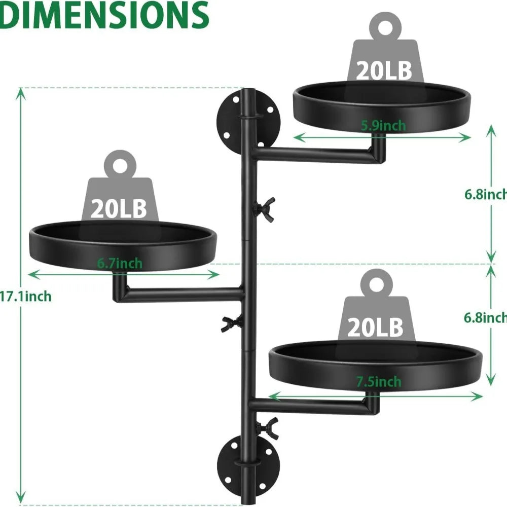 Black metal wall-mounted weight training station with dimensions labeled