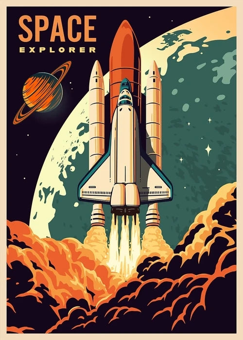 Vintage Space Wall Art – Retro Astronaut & Rocket Illustration Canvas Prints