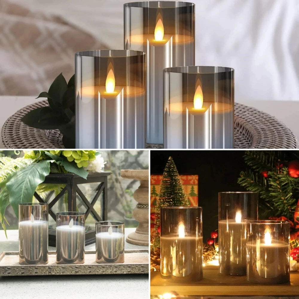 Collage of candle holders with candles in various settings