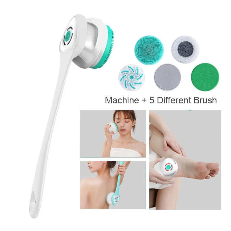 Electric bath brush shower cleaning body massage brush with long handle and rotating head