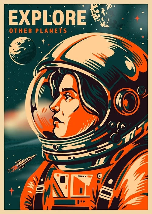 Vintage Space Wall Art – Retro Astronaut & Rocket Illustration Canvas Prints